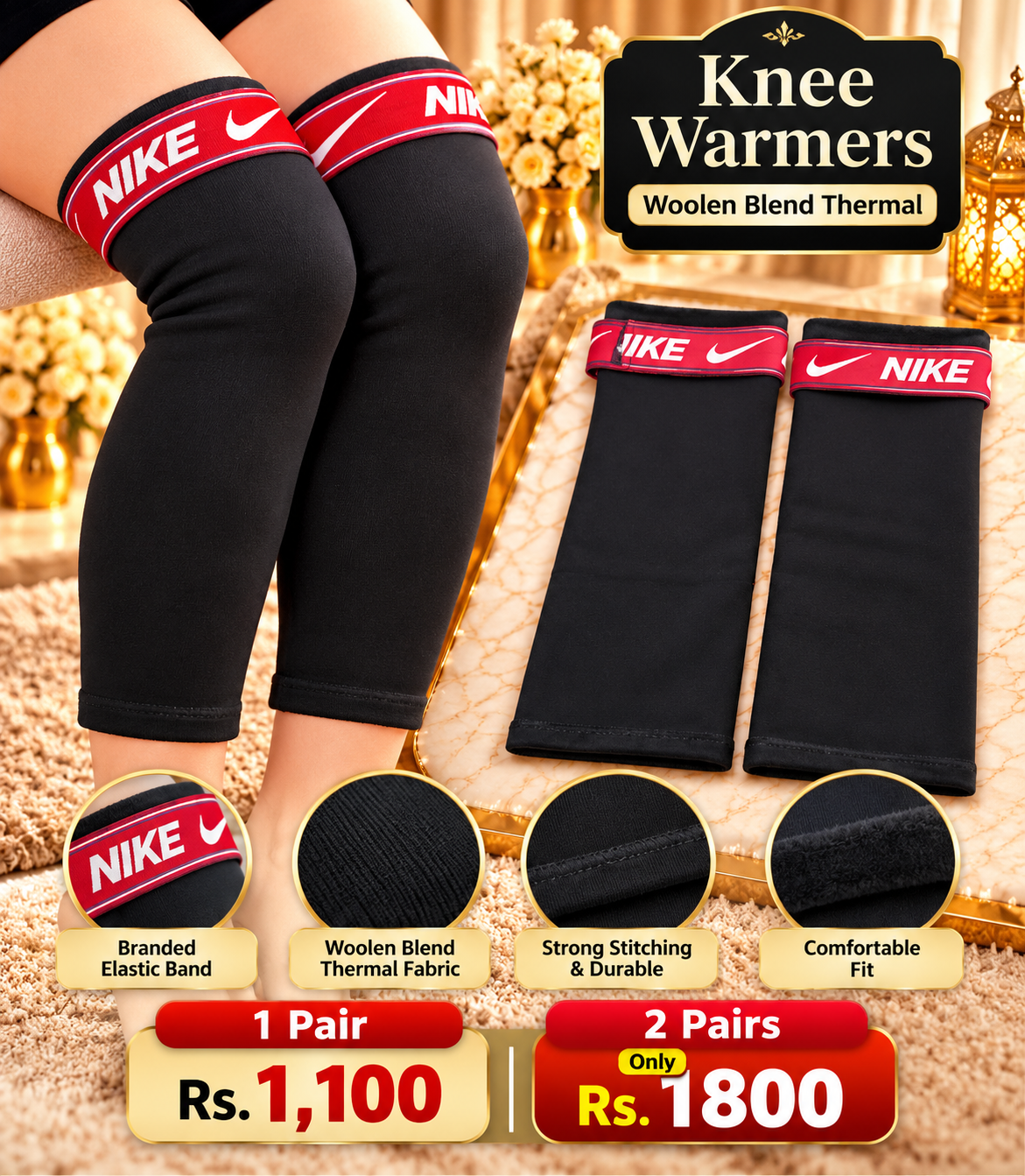 02 Pair Woolen Blend Thermal Knee Warmer