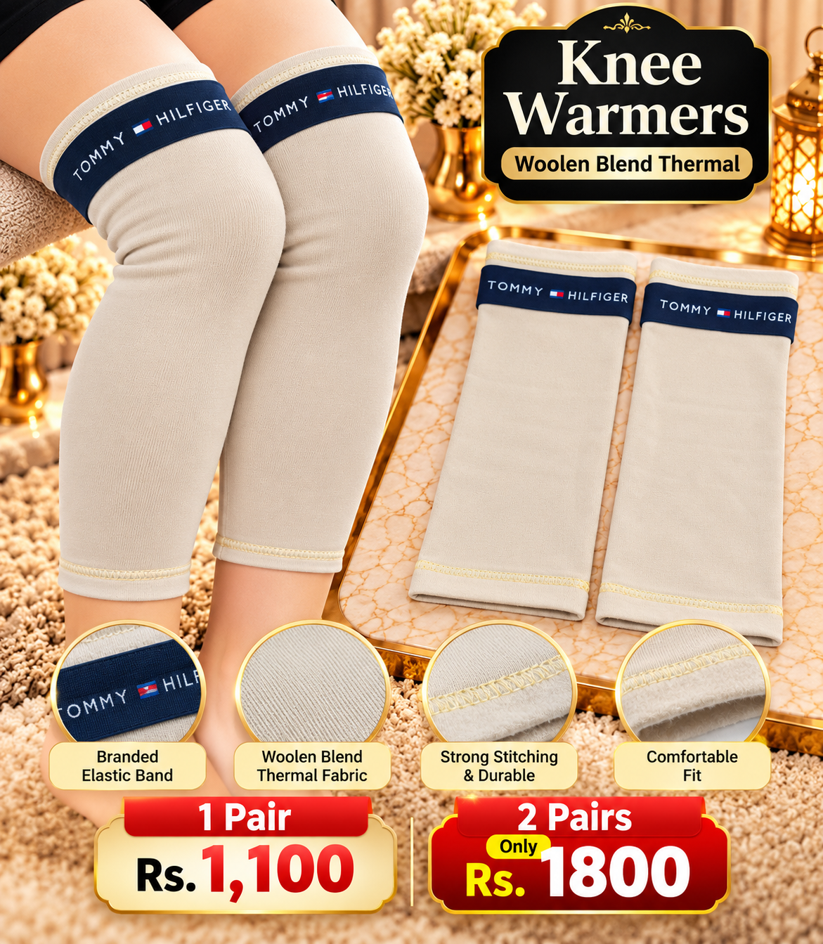 02 Pair Woolen Blend Thermal Knee Warmer