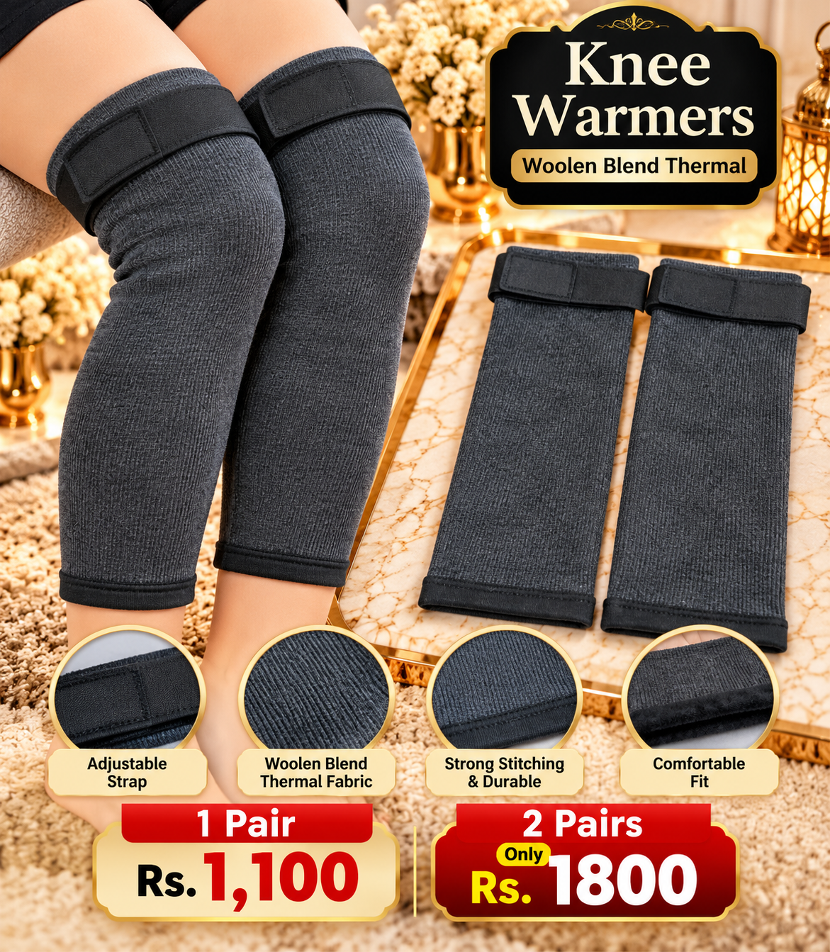 02 Pair Woolen Blend Thermal Knee Warmer