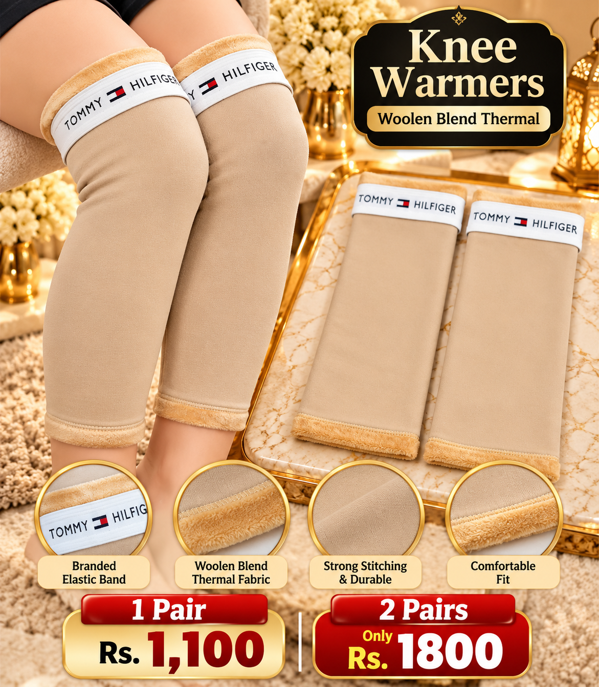 02 Pair Woolen Blend Thermal Knee Warmer