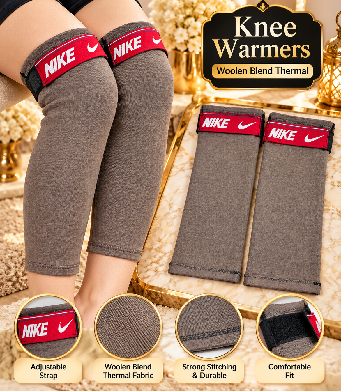 02 Pair Woolen Blend Thermal Knee Warmer